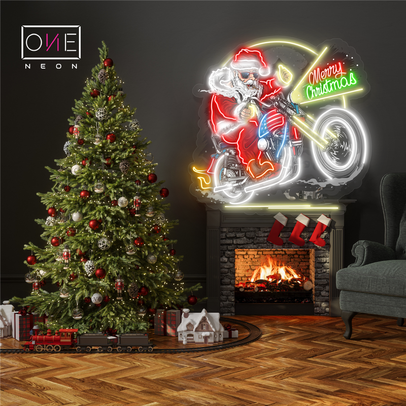 Biker Santa Christmas Artwork Led Neon Sign