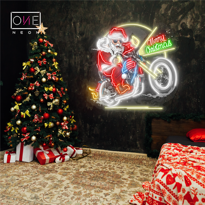 Biker Santa Christmas Artwork Led Neon Sign