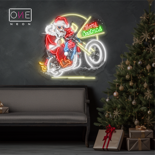 Biker Santa Christmas Artwork Led Neon Sign