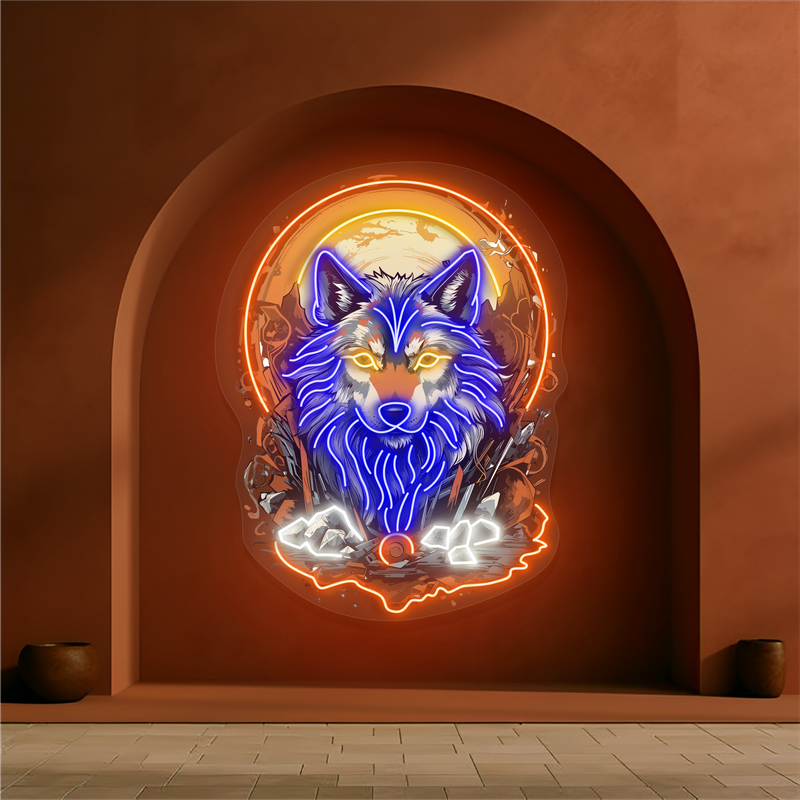 Mystic Moon Wolf Artwork Led Neon Sign