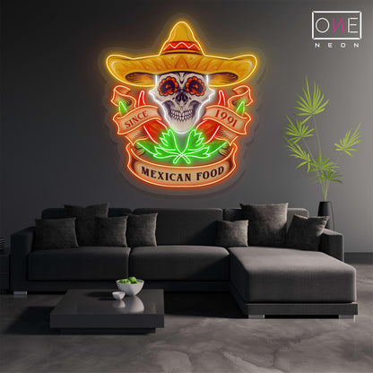 Mexican Food Skull Artwork Led Neon Sign