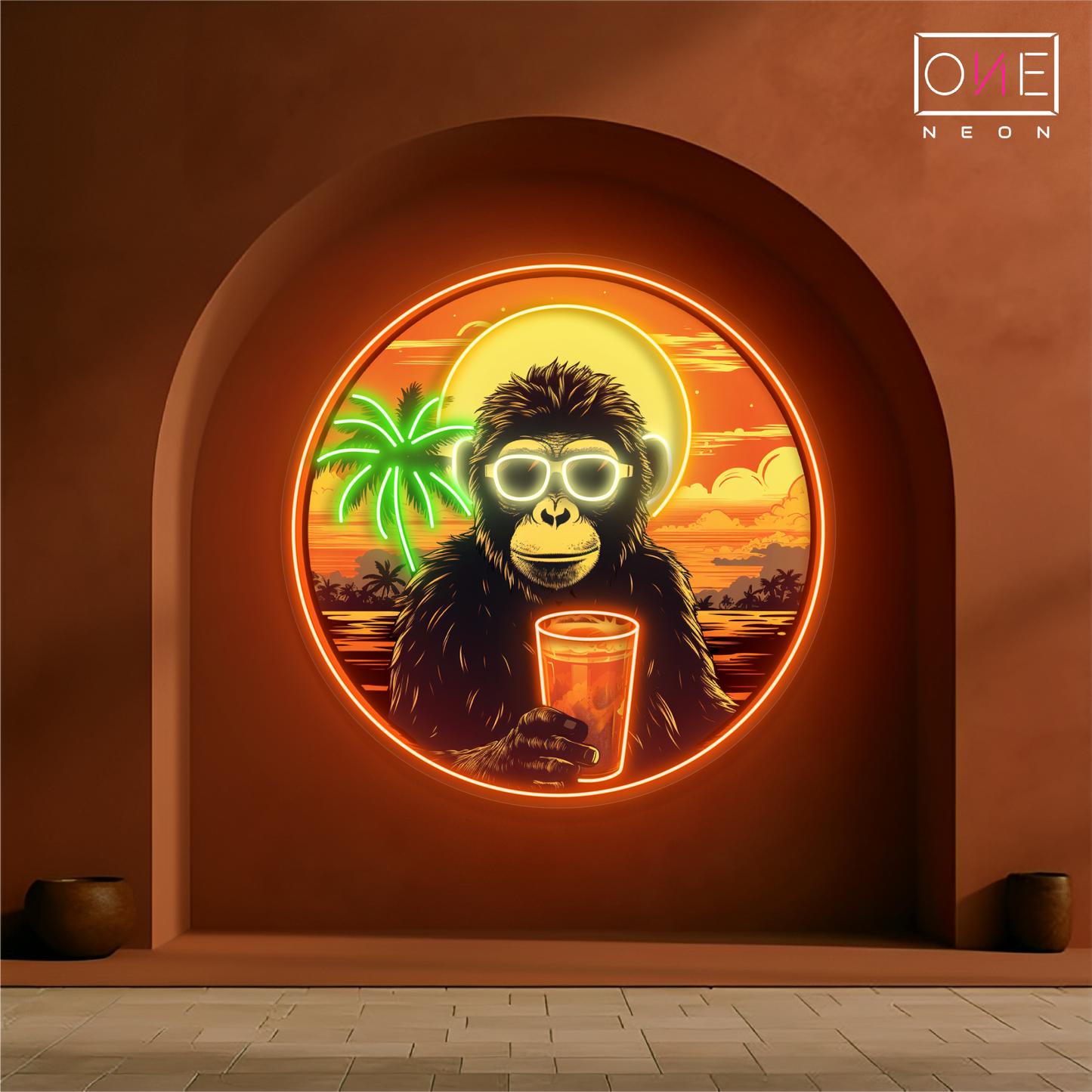 Sunset Chimp Chill Artwork Led Neon Sign