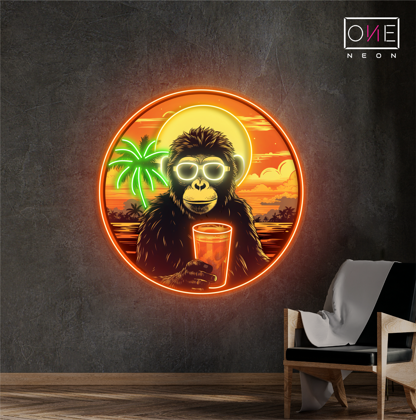 Sunset Chimp Chill Artwork Led Neon Sign