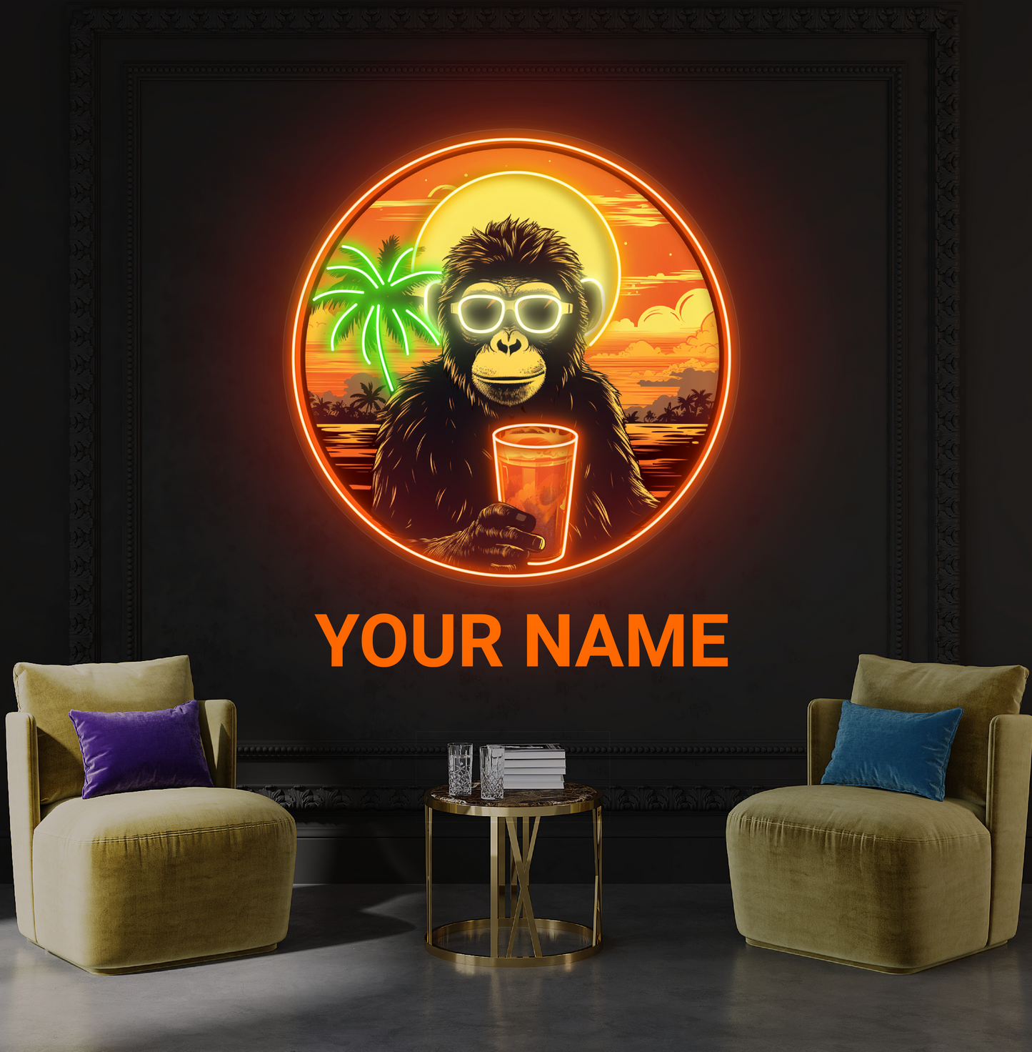 Sunset Chimp Chill Artwork Led Neon Sign