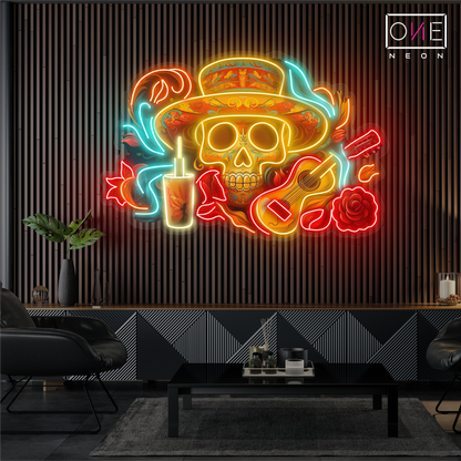 Mariachi Skull Serenade Artwork Led Neon Sign