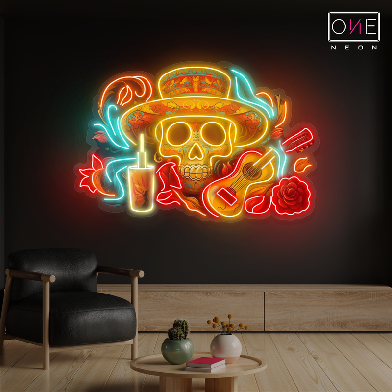 Mariachi Skull Serenade Artwork Led Neon Sign