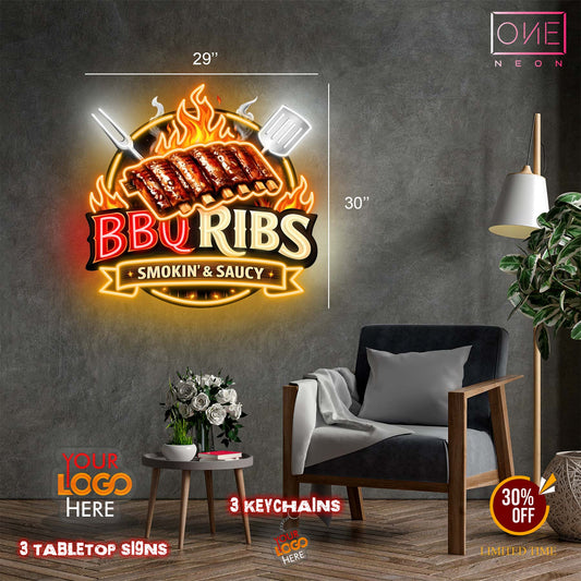 Barbecue, Flame Kissed Steaks, Tender Chicken, and Succulent Pork | 4 Led Neon Signs