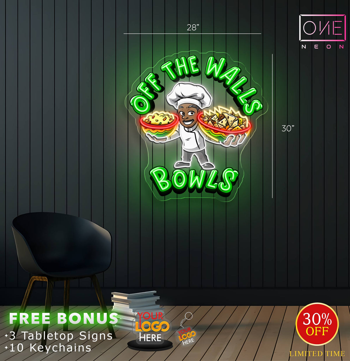 K3 Salad & Subs and OFF THE WALL BOWLS | LED Neon Sign