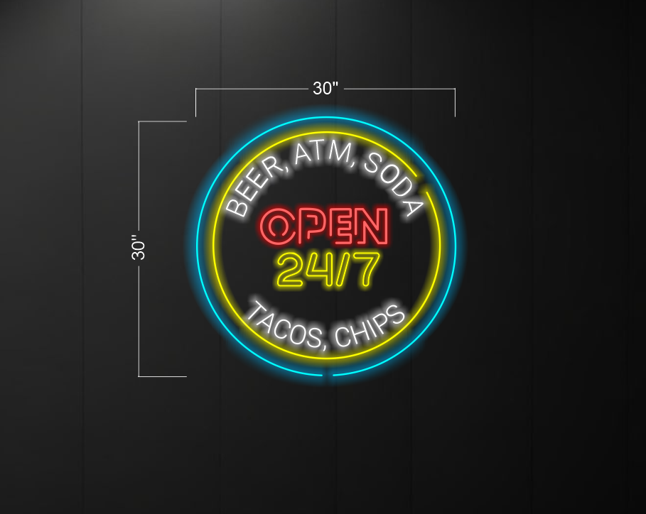 Beer atm soda tacos chips OPEN 24/7 | Led Neon Sign