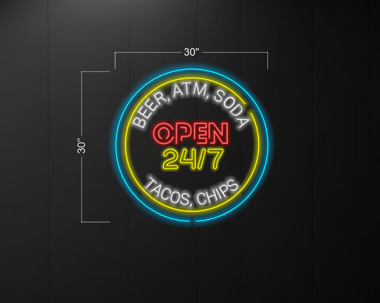 Beer atm soda tacos chips OPEN 24/7 | Led Neon Sign