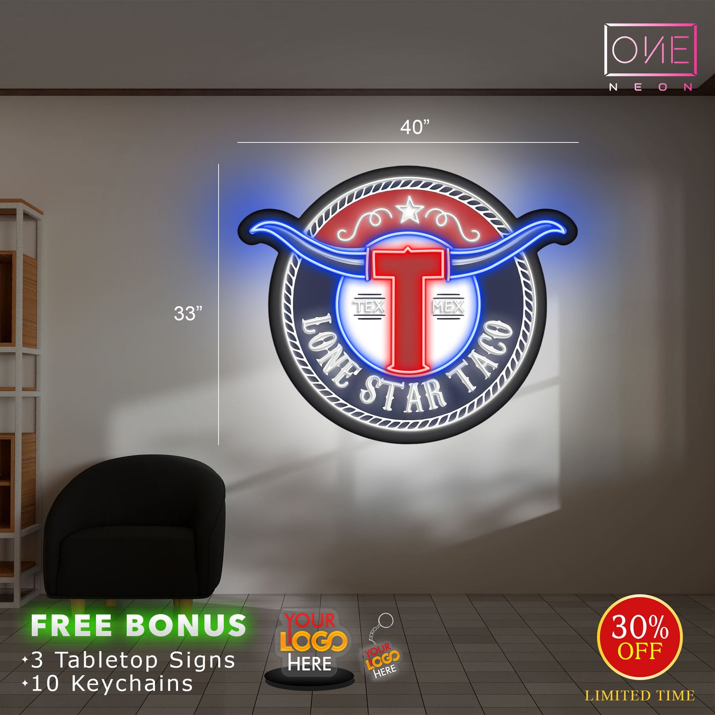 LONE STAR TACO (2 signs) | Led Neon Signs (INDOOR)