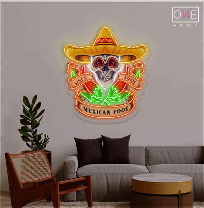 Mexican Food Skull Artwork Led Neon Sign