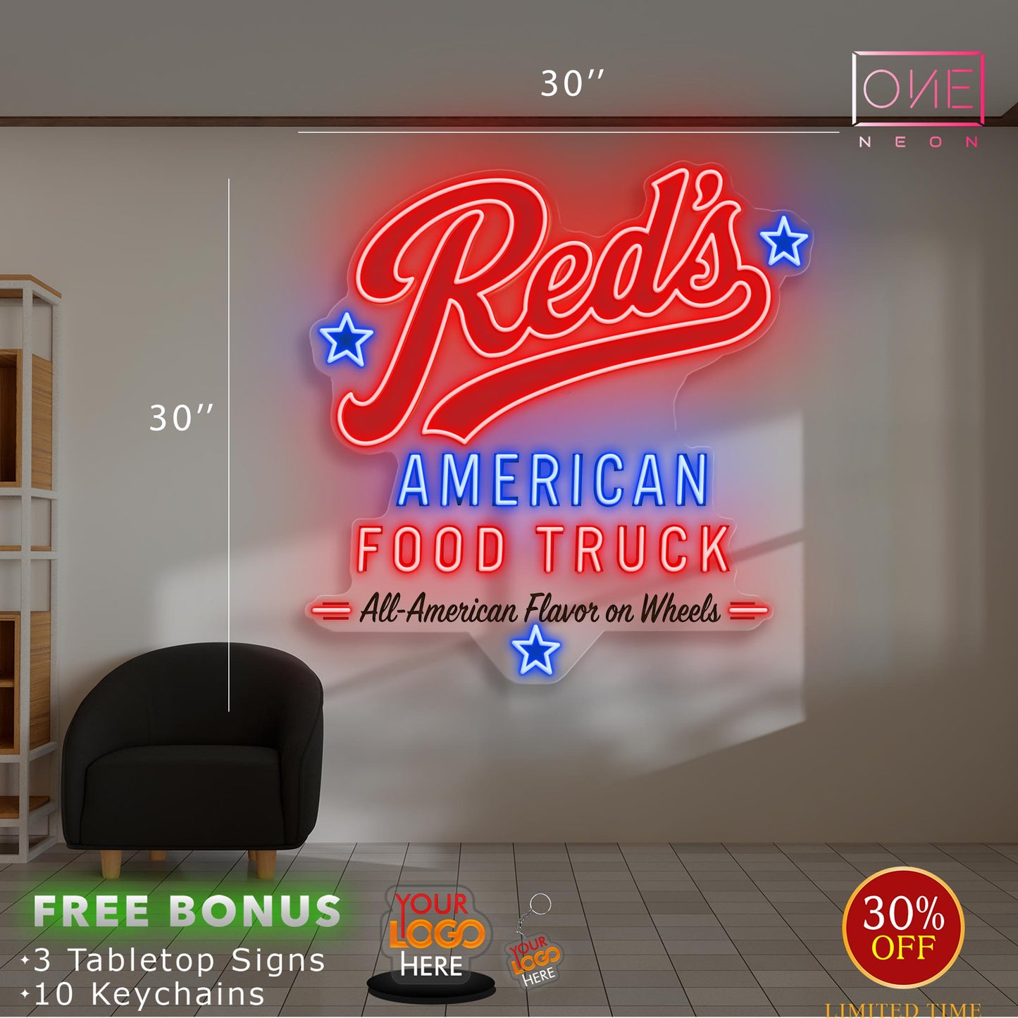 RED'S AMERICAN FOOD TRUCK| Led Neon Sign (Outdoor uses)