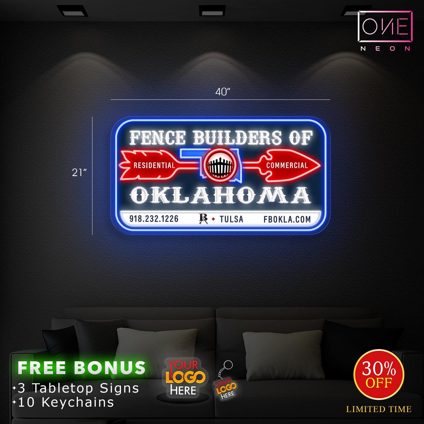FENCE BUILDERS OF OKLAHOMA | Led Neon Sign (INDOOR)