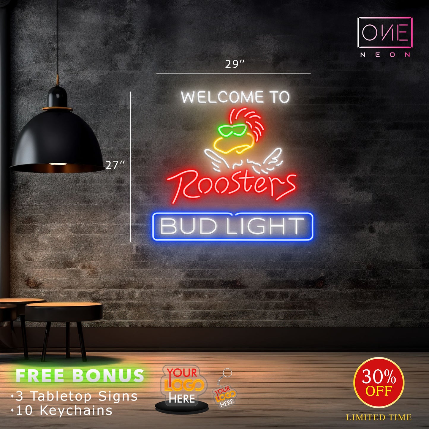 Welcome to Roosters Bud Light| Led Neon Sign