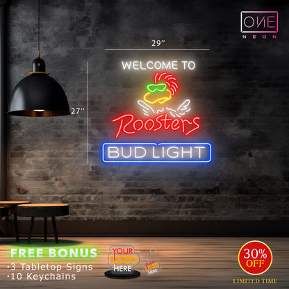 Welcome to Roosters Bud Light| Led Neon Sign