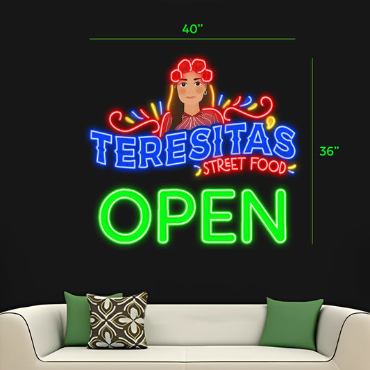 TERESITA'S STREET FOOD OPEN | Led Neon Sign