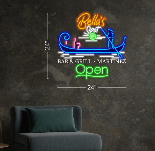 BELLA'S SPOT BAR & GRILL MARTINEZ OPEN SIGN | Led Neon Sign