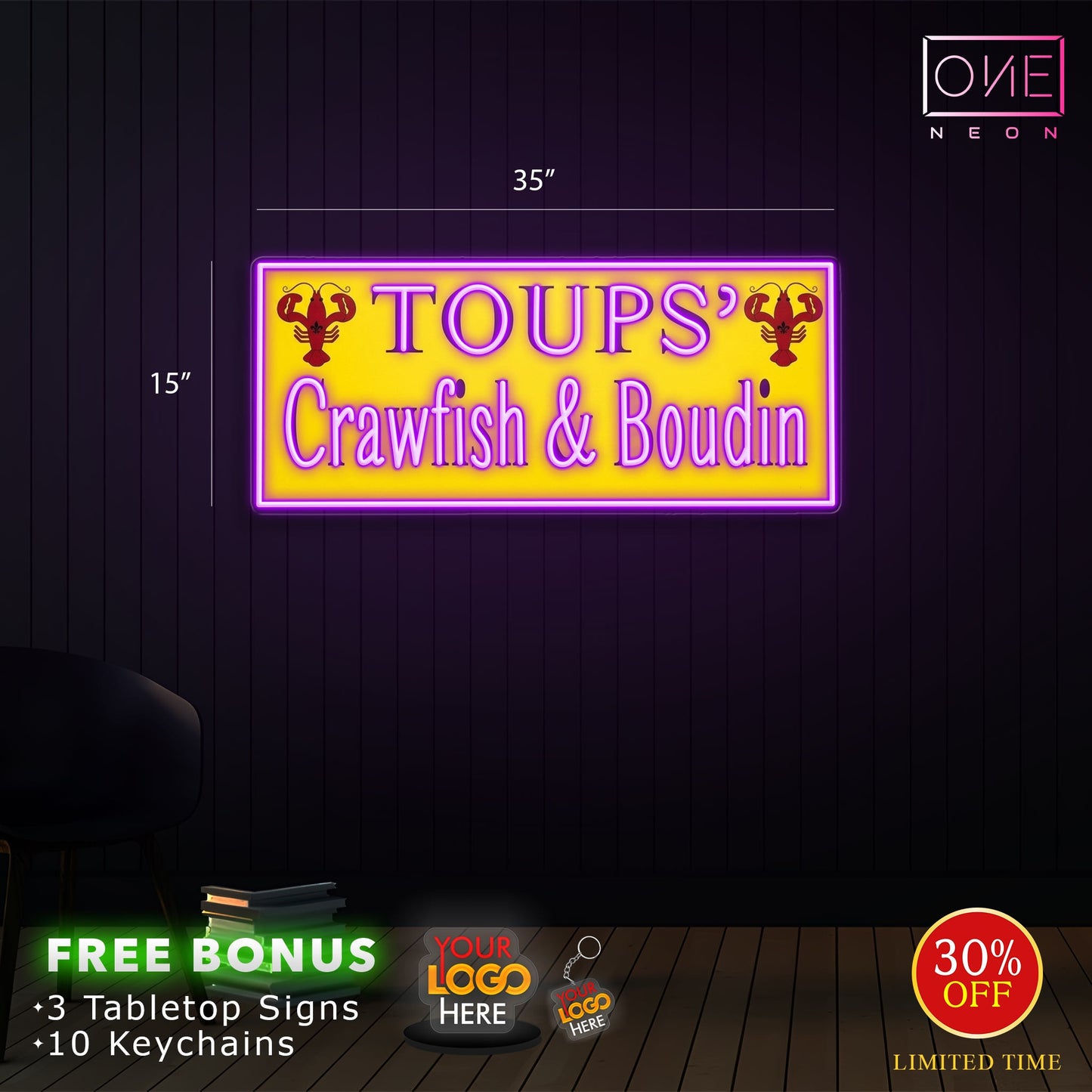 TOUPS' CRAWFISH & TOUDIN | Led Neon Sign