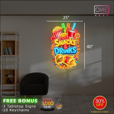 SNACKS & DRINKS + Discount cigarette + Discount Novelties | LED Neon Sign (3 signs)