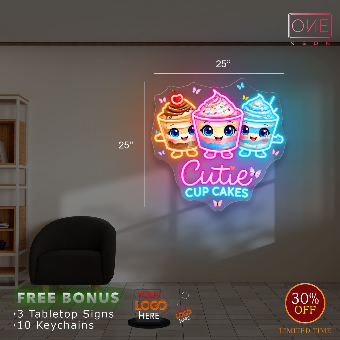 Cutie Cup Cakes | Led Neon Sign (waterproof option)