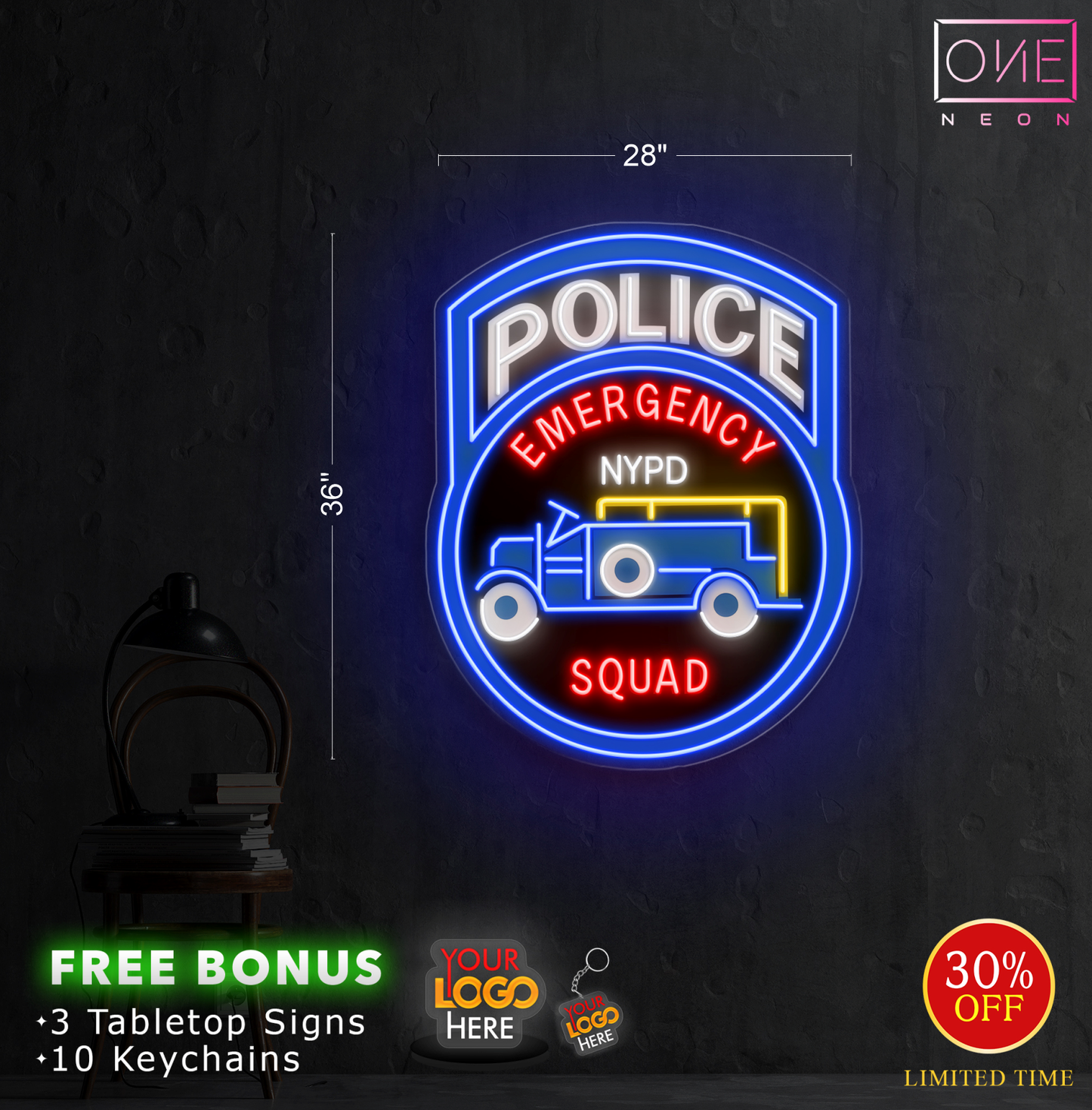 POLICE EMERGENCY SQUAD NYPD | Led Neon Sign (2 signs)