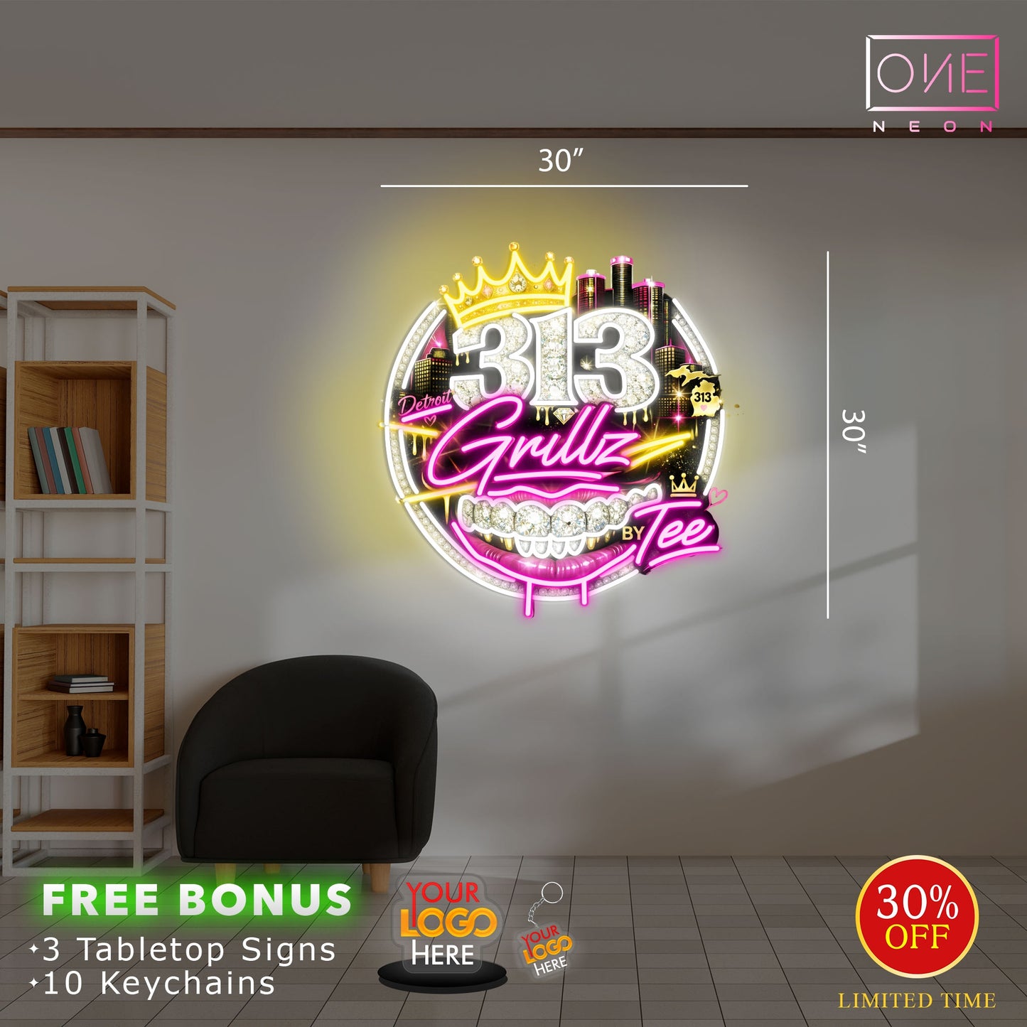 313 Grillz Detroit BY Tee | Led Neon Sign