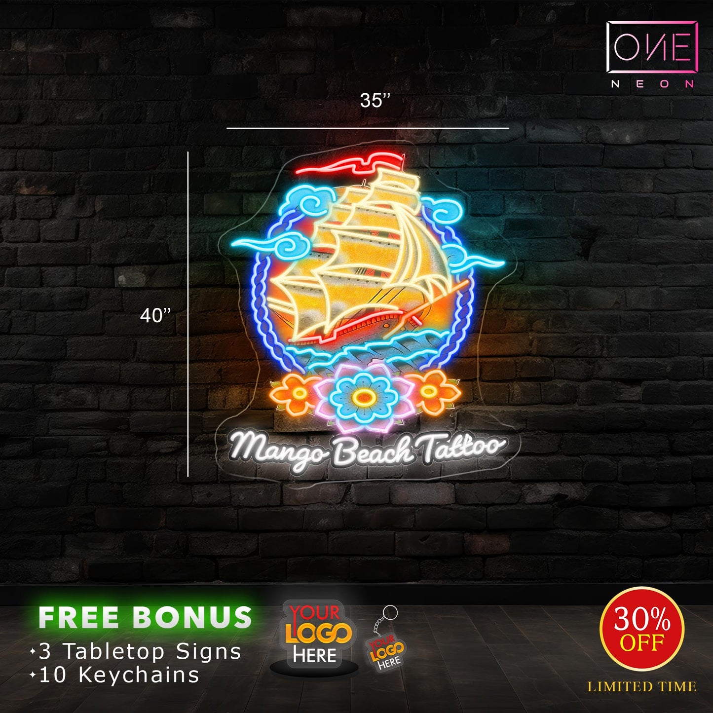 MANGO BEACH TATTOO (3 signs)| LED Neon Sign (INDOOR)