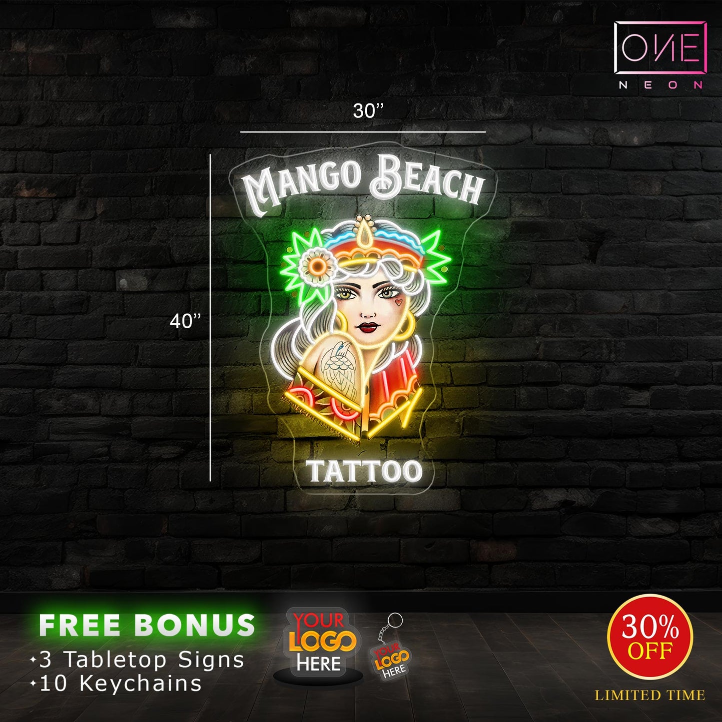 MANGO BEACH TATTOO (3 signs)| LED Neon Sign (INDOOR)
