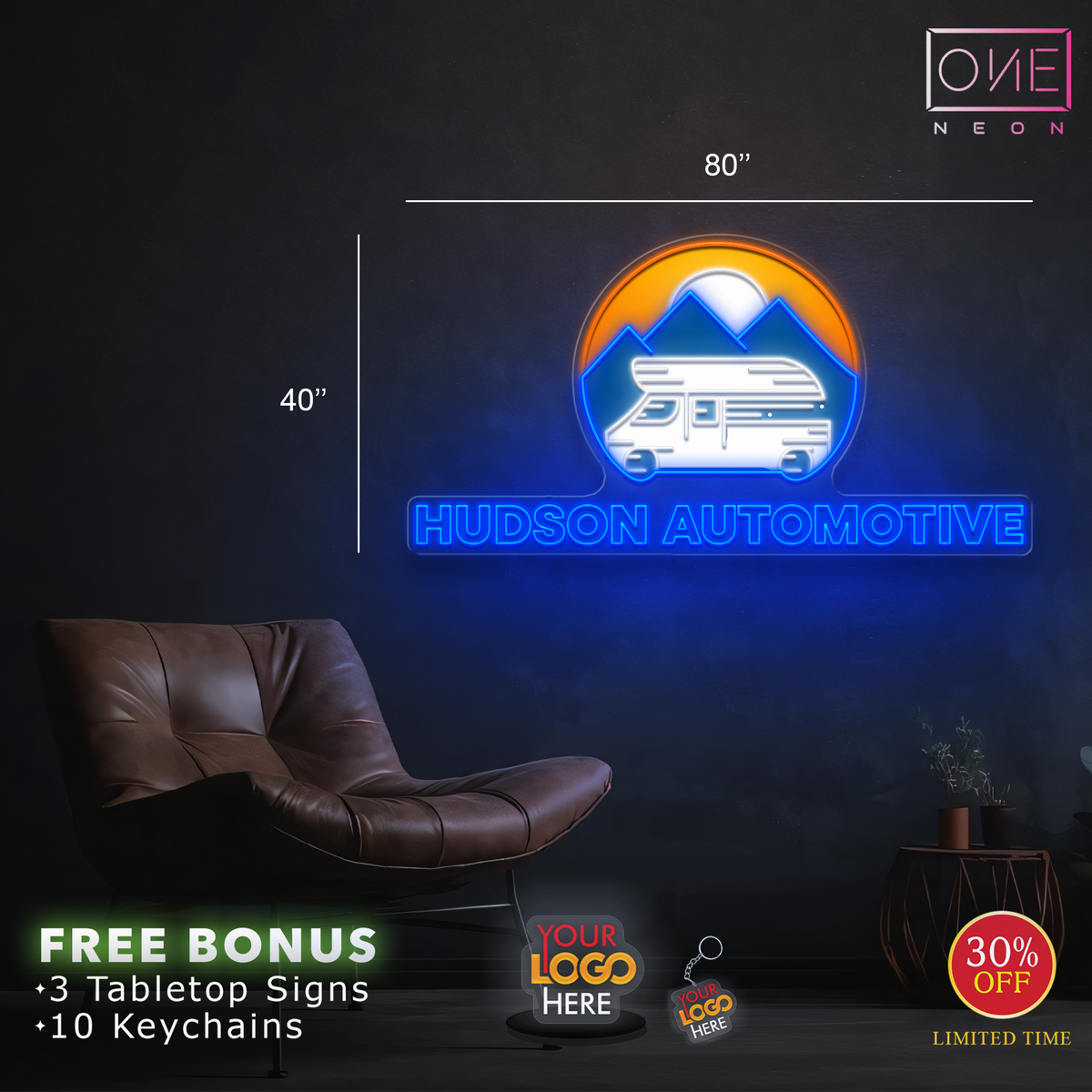 HUDSON AUTOMOTIVE | LED Neon Sign (4 signs, 80inches waterproof)