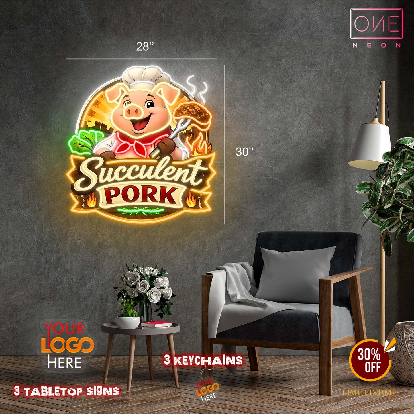 Barbecue, Flame Kissed Steaks, Tender Chicken, and Succulent Pork | 4 Led Neon Signs